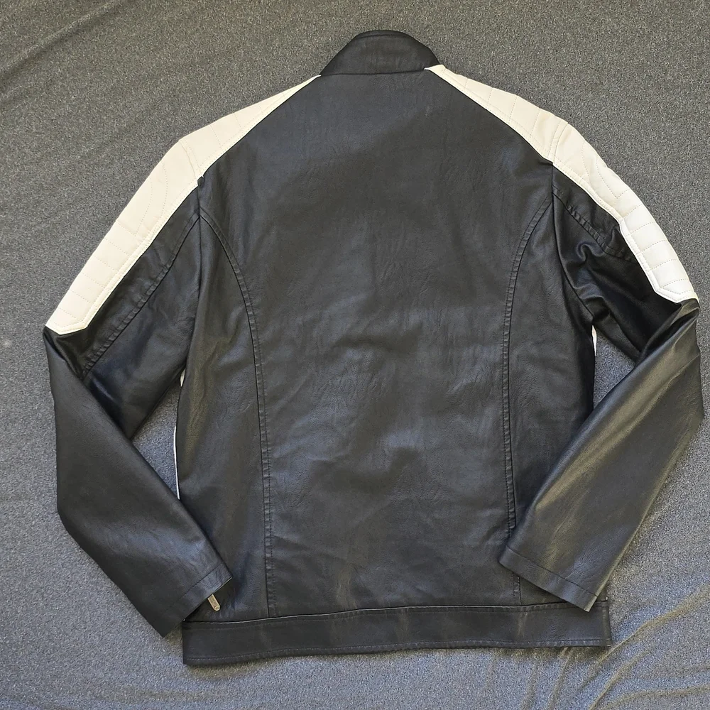 American Breed Mens Faux Leather Motorcycle Theme Jacket Size Medium Faux Fur - Picture 2 of 11